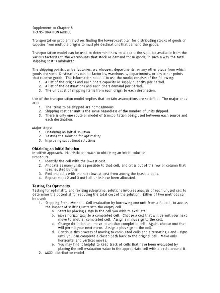 Transportation Model Optimization Guide | PDF | Mathematical ...