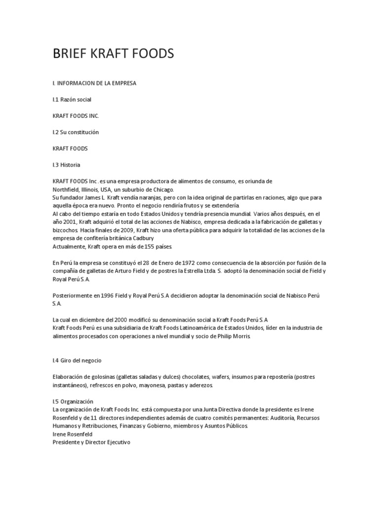 Kraft Foods Perú: Historia y Productos | PDF | Kraft Foods Inc | Perú