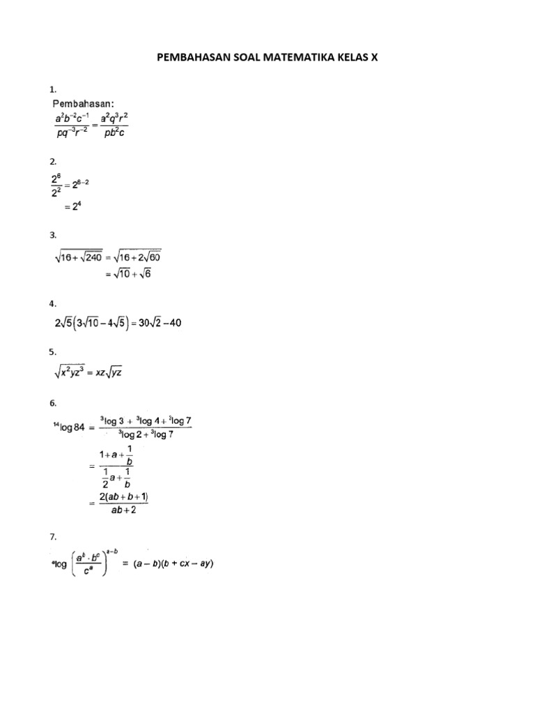 Pembahasan Soal Matematika Kelas X