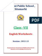 BRILLIANT PUBLIC SCHOOL, SITAMARHI VII – ENGLISH WORKSHEET