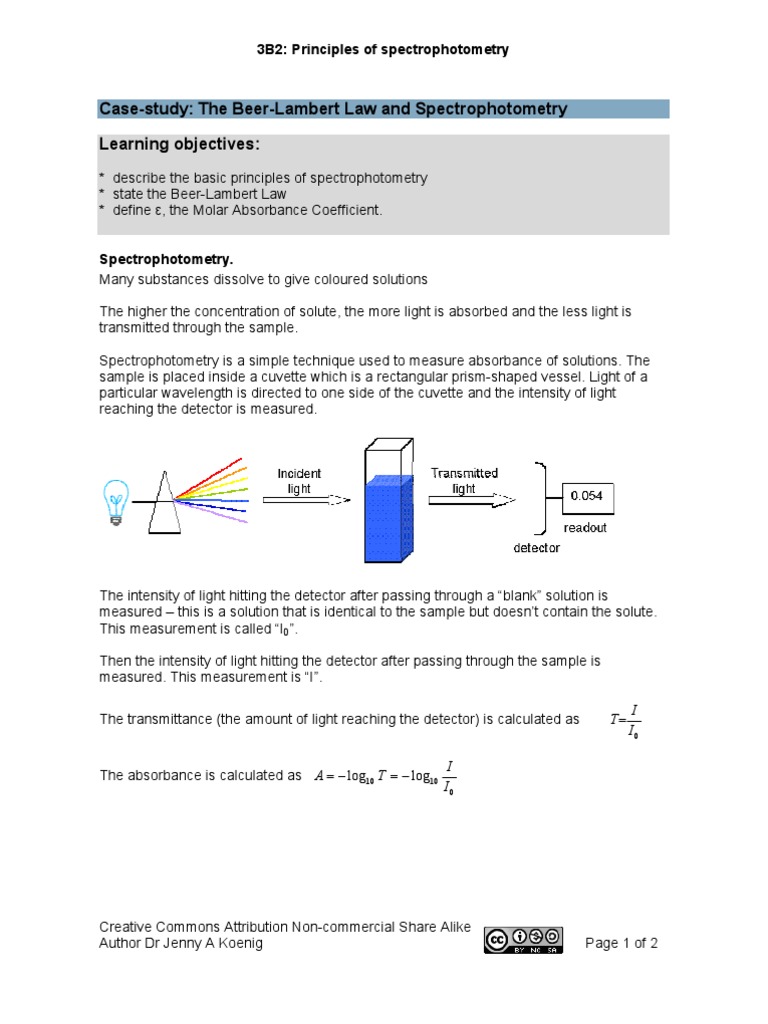 Colorimetry PDF Absorbance Spectrophotometry