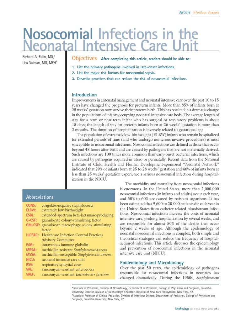 Nosocomial: Infections in The Neonatal Intensive Care Unit | PDF ...