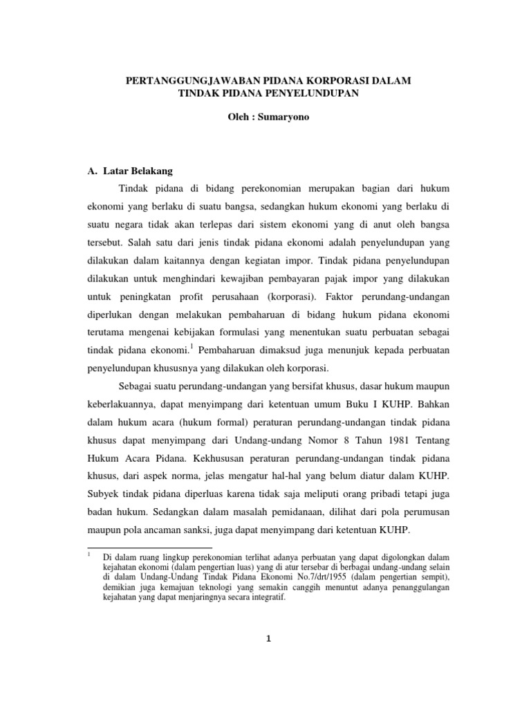 Tindak Pidana Ekonomi