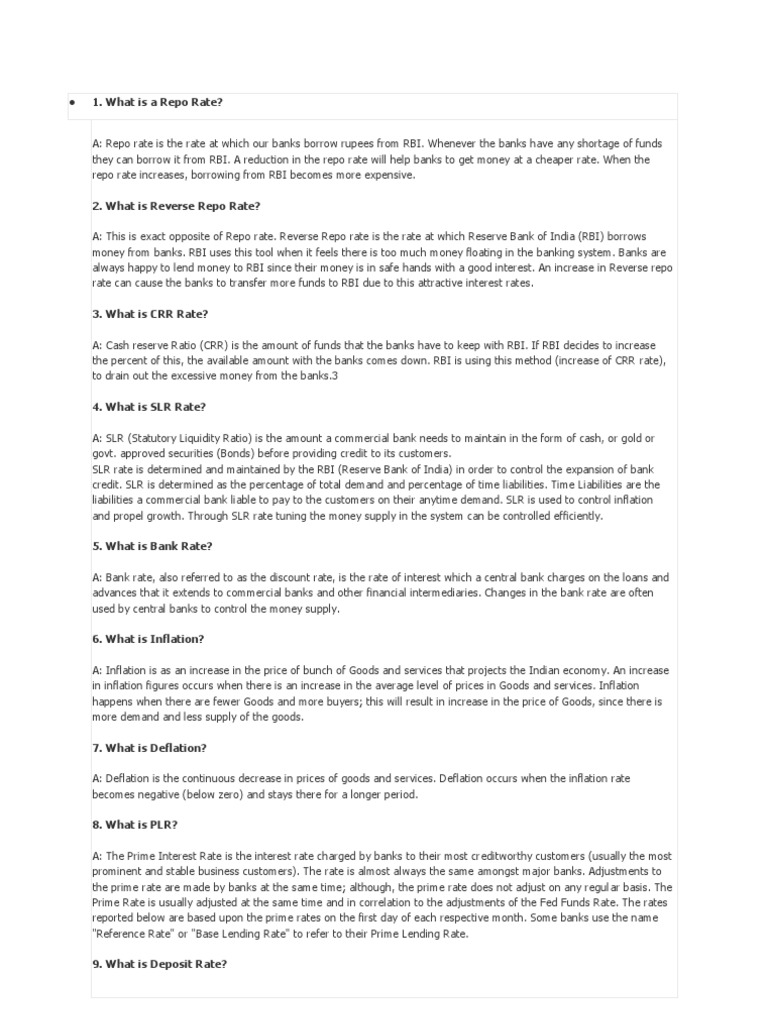 What Is A Repo Rate? | PDF