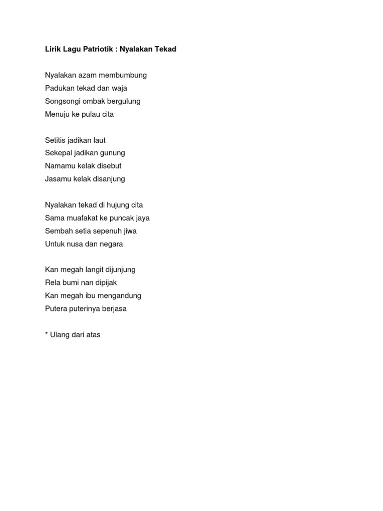 Lagu Patriotik Setia Lirik