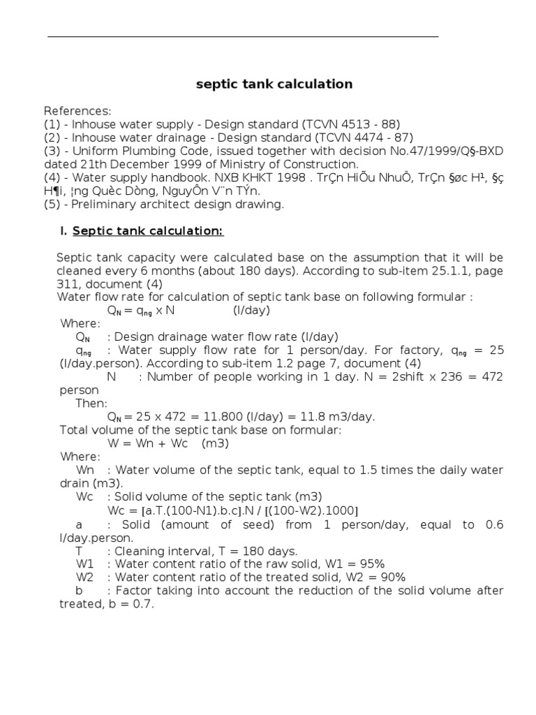 Septic Tank Capacity Calculation Guide | PDF | Septic Tank | Volume