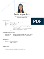 Brisha Mayne Torio: Work Experience: Ladder of Success Montessori