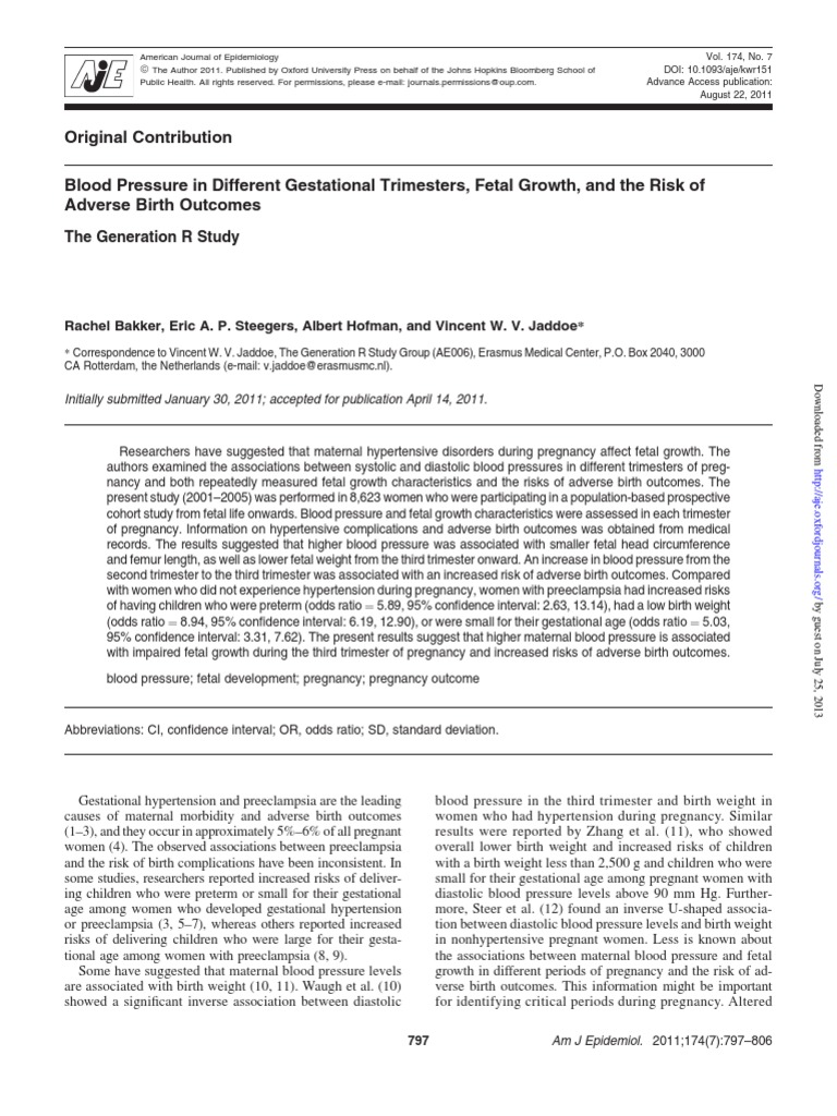 Original Contribution: The Generation R Study | PDF | Pregnancy | Blood ...