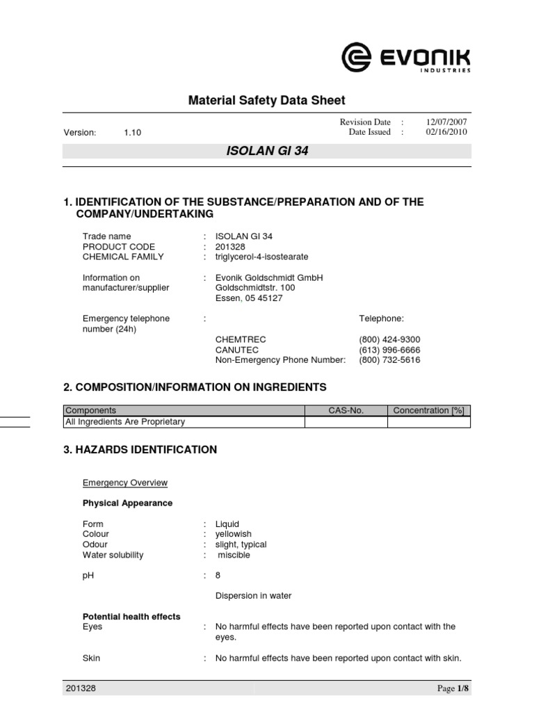 ISOLAN GI 34 Safety Data Sheet | PDF | Personal Protective Equipment ...