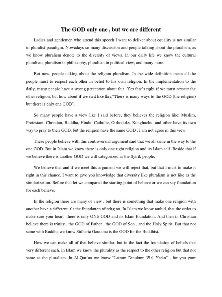 Speech Contest Text Religious Pluralism Multiculturalism