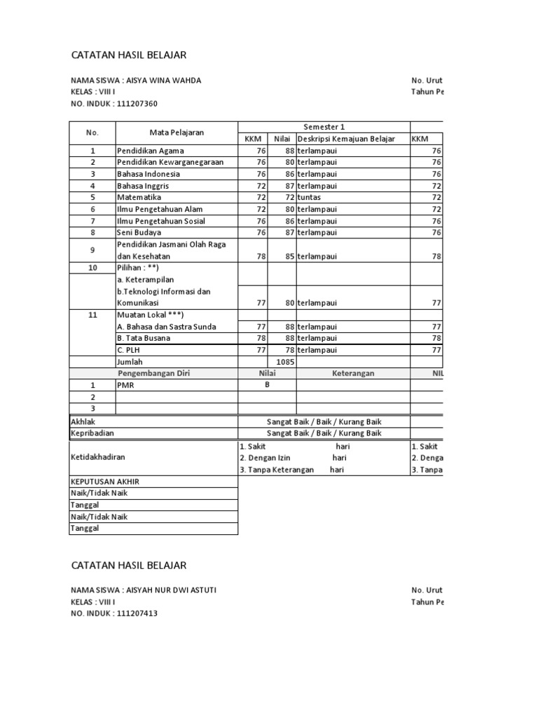 Nilai Rapot 8 I | PDF | Kesehatan Holistik | Gaya Hidup