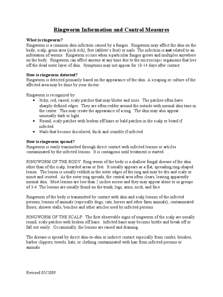 Ringworm Information and Control Measures | PDF | Diseases And ...