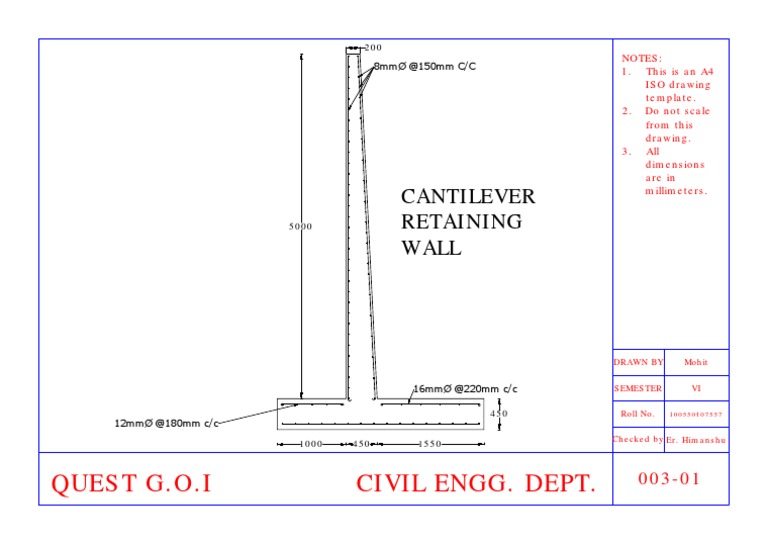 Cantilever Retaining Wall Drawing Template | PDF