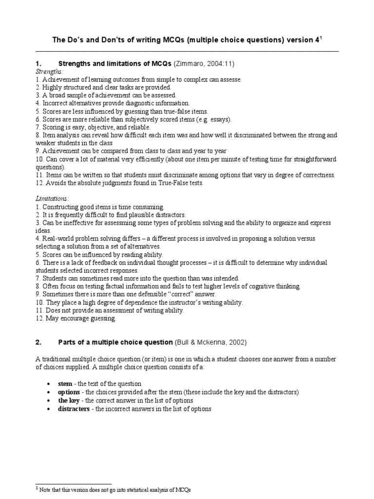 Dos - and - Donts Writing MCQs v4 | PDF