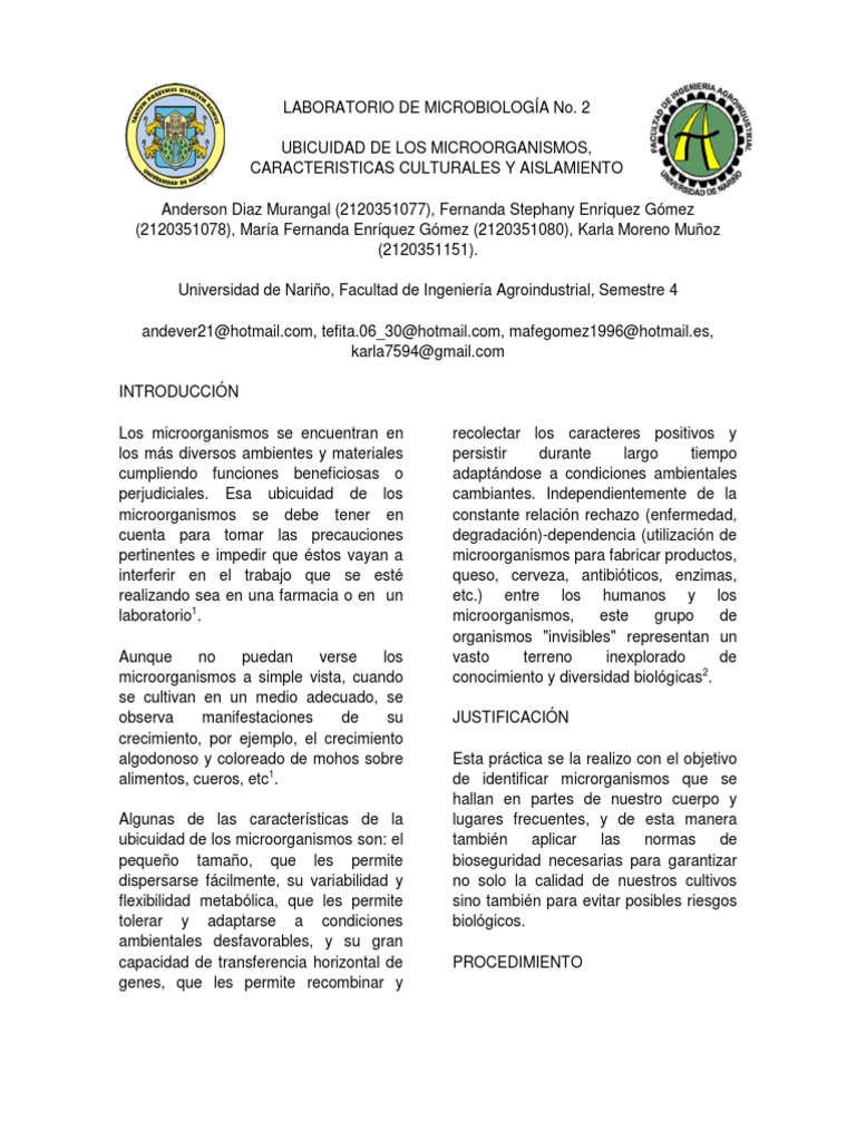 Ubiquidad y Cultivo de Microorganismos | PDF | Microbiología | Biología