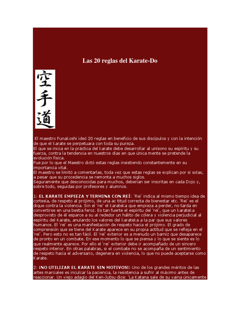 Las 20 Reglas Del Karate Karate Kata