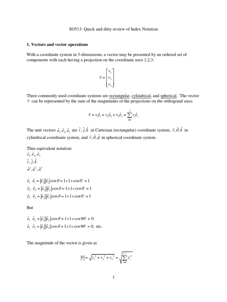 A Comprehensive Review of Vector and Tensor Notation Using Index ...