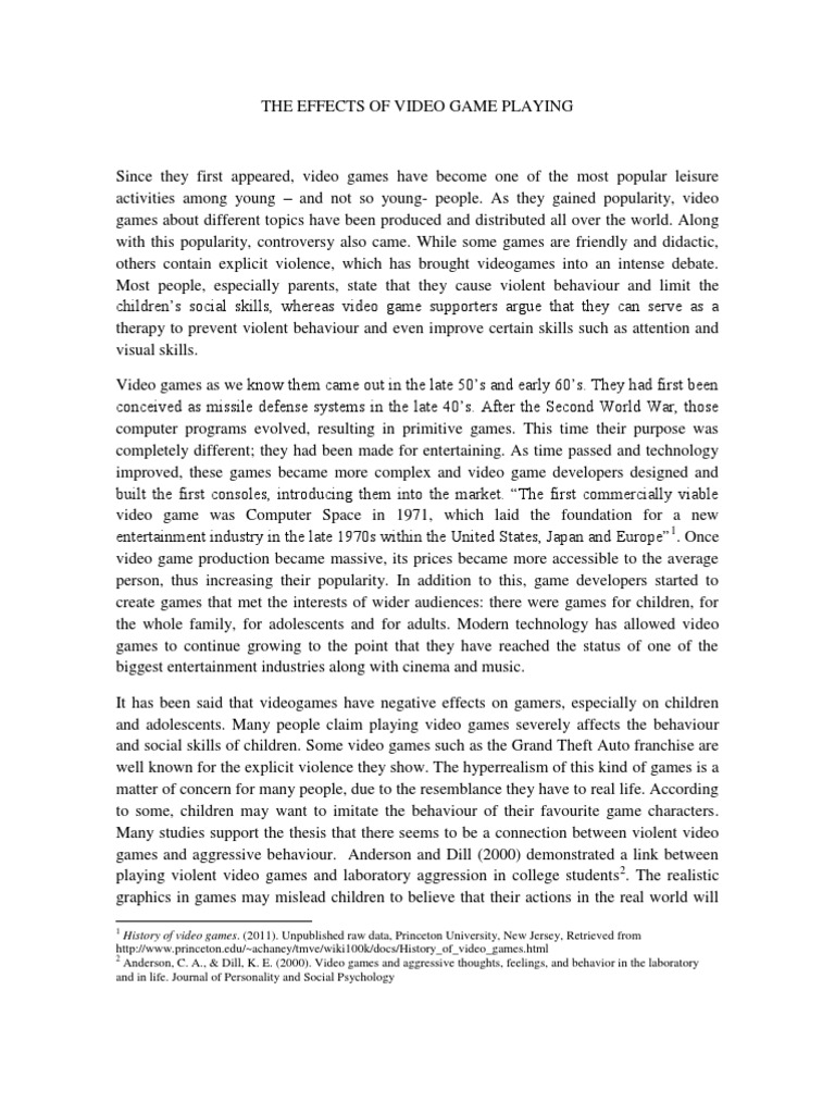 example of essay about online gaming