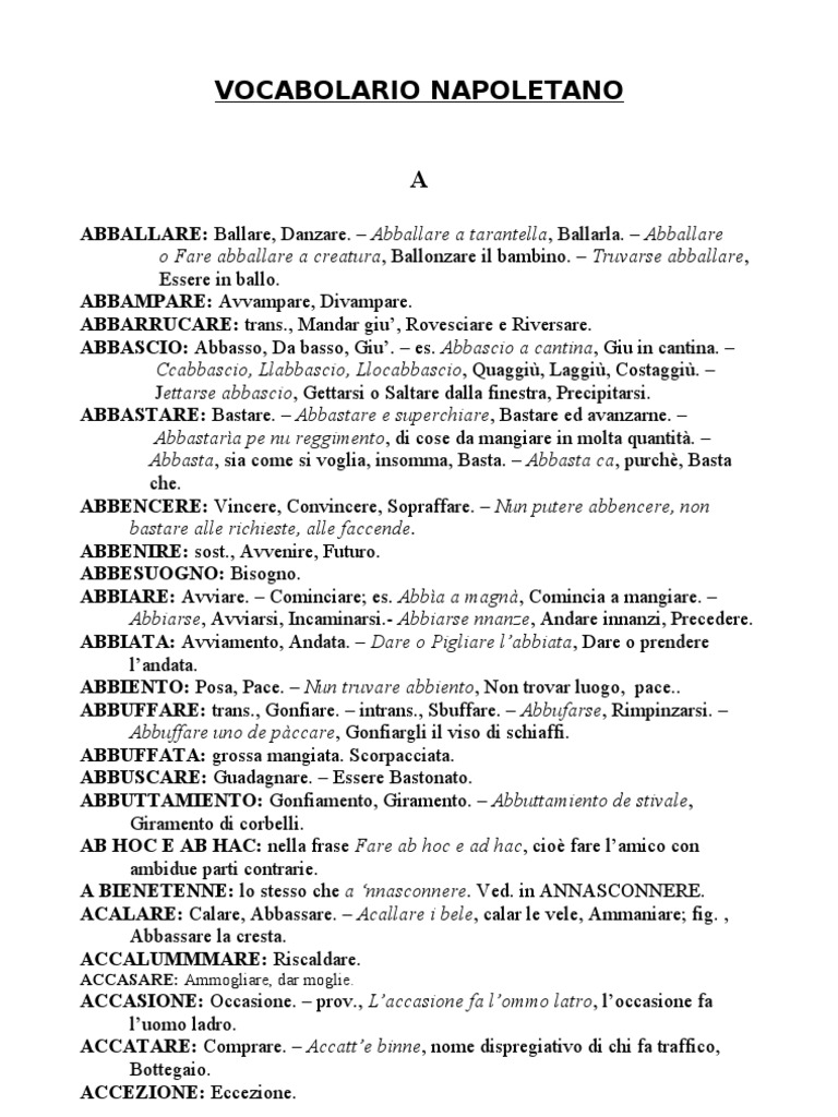 Vocabolario Italiano Napoletano | PDF