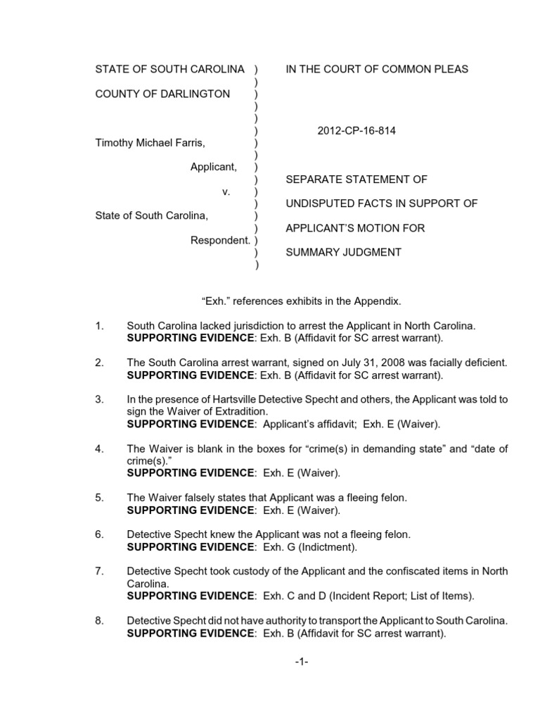 Statement of Undisputed Facts in Support of Motion for Summary Judgment