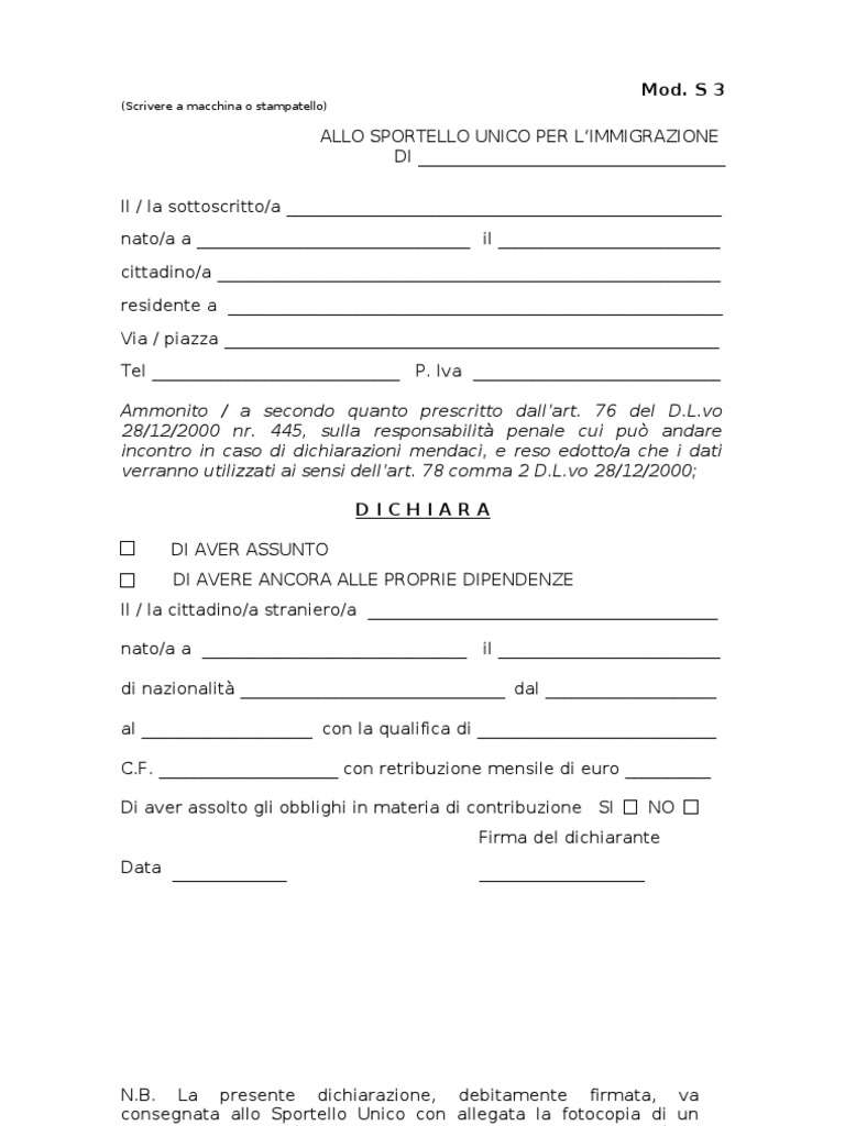Ricongiungimento Mod. S3 | PDF