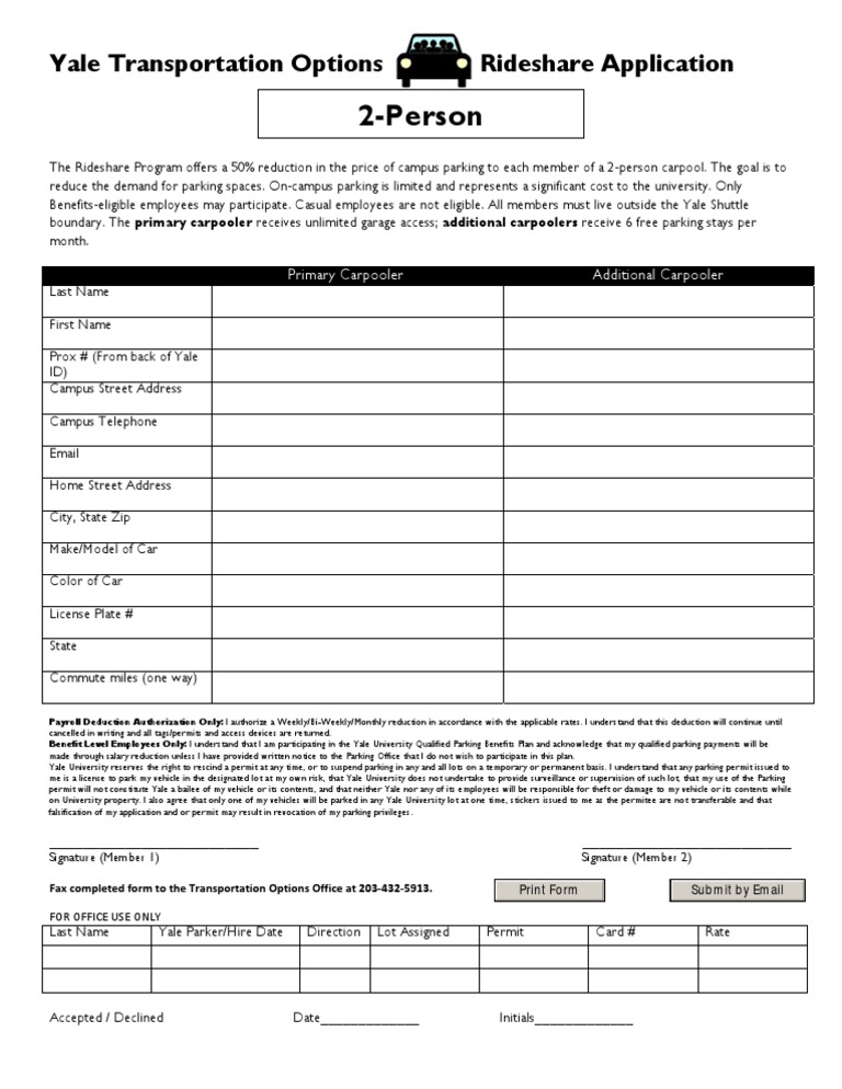 2-PerRideshareApplication Sep2011 Email | PDF | Yale University | Parking