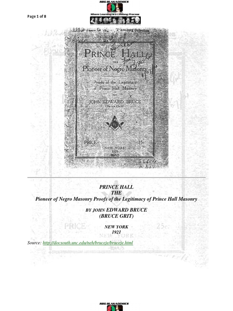 Prince Hall: Legacy of Negro Masonry | PDF