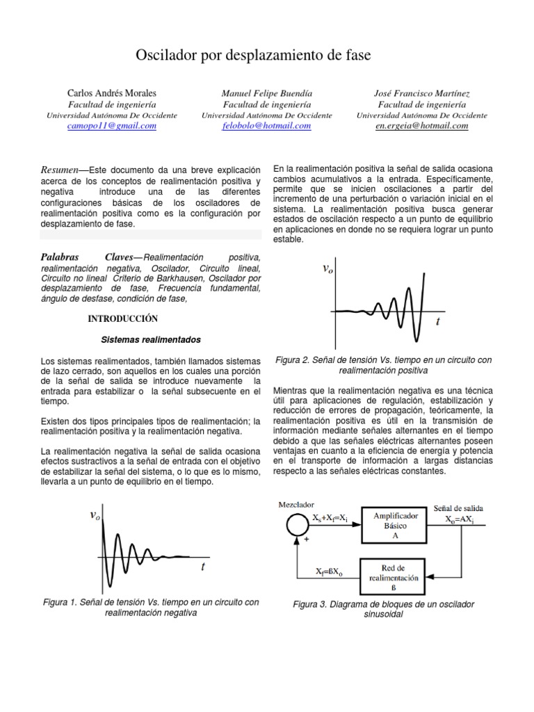 Oscilador por Desplazamiento de Fase PDF Realimentación voltaje