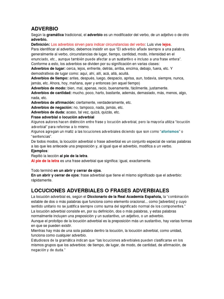 Tipos y funciones de los adverbios | PDF | Adverbio | Unidades Semánticas