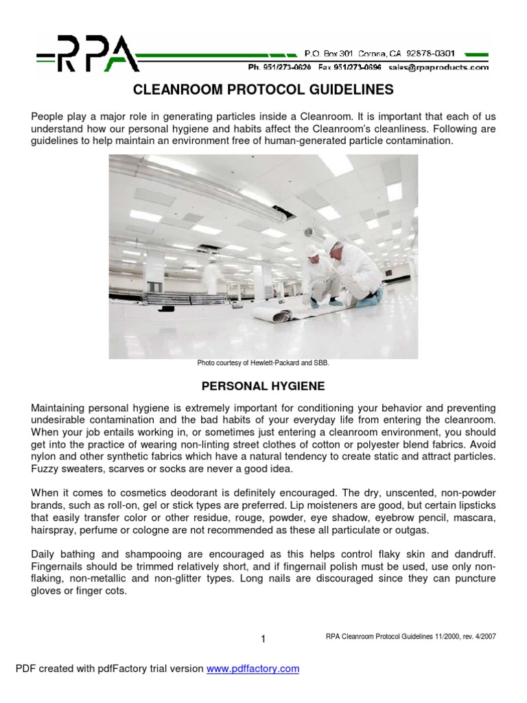 Cleanroom Protocol Rev 2 PDF Housekeeping Hygiene