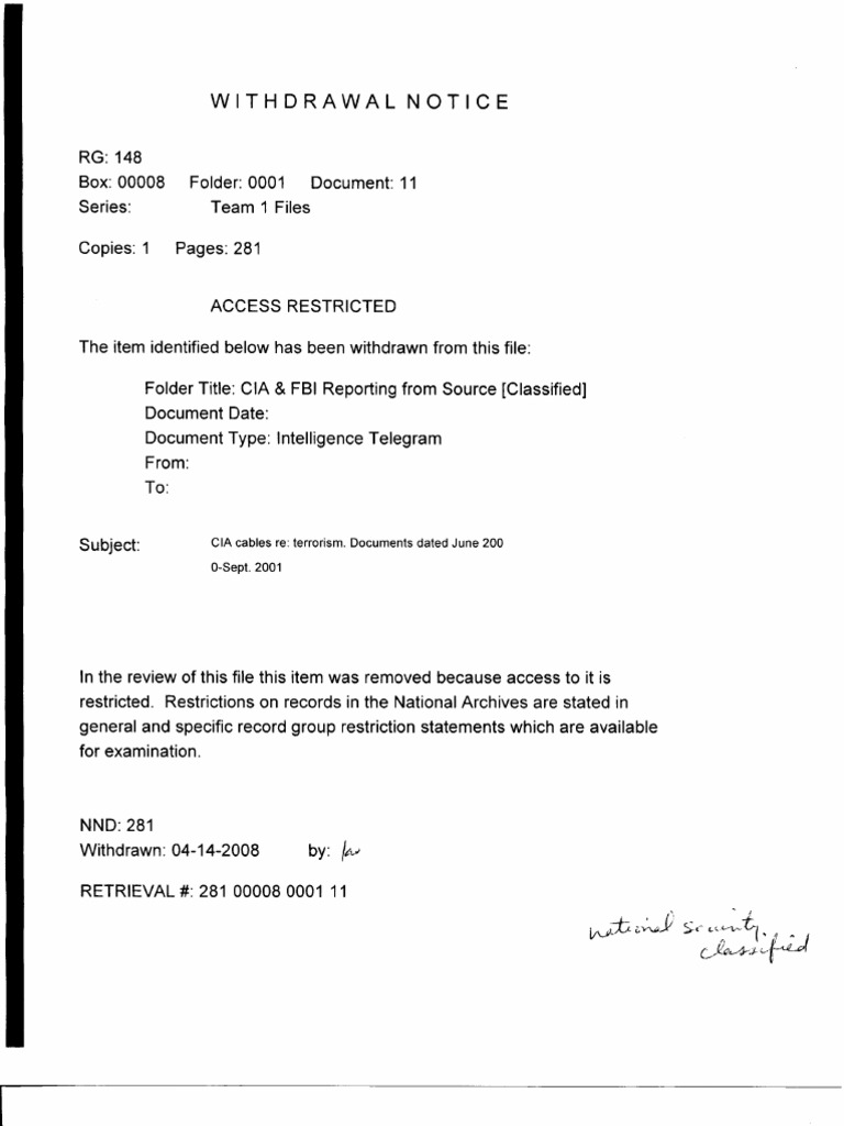 CIA & FBI Withdrawn Intelligence Documents | PDF