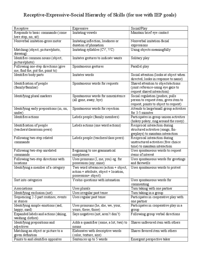 Receptive-Expressive Skills for IEP Goals | PDF | Word | Conversation