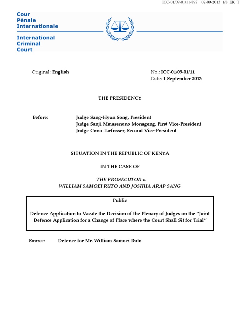 Defence Application to Vacate the Decision of the Plenary of Judges on