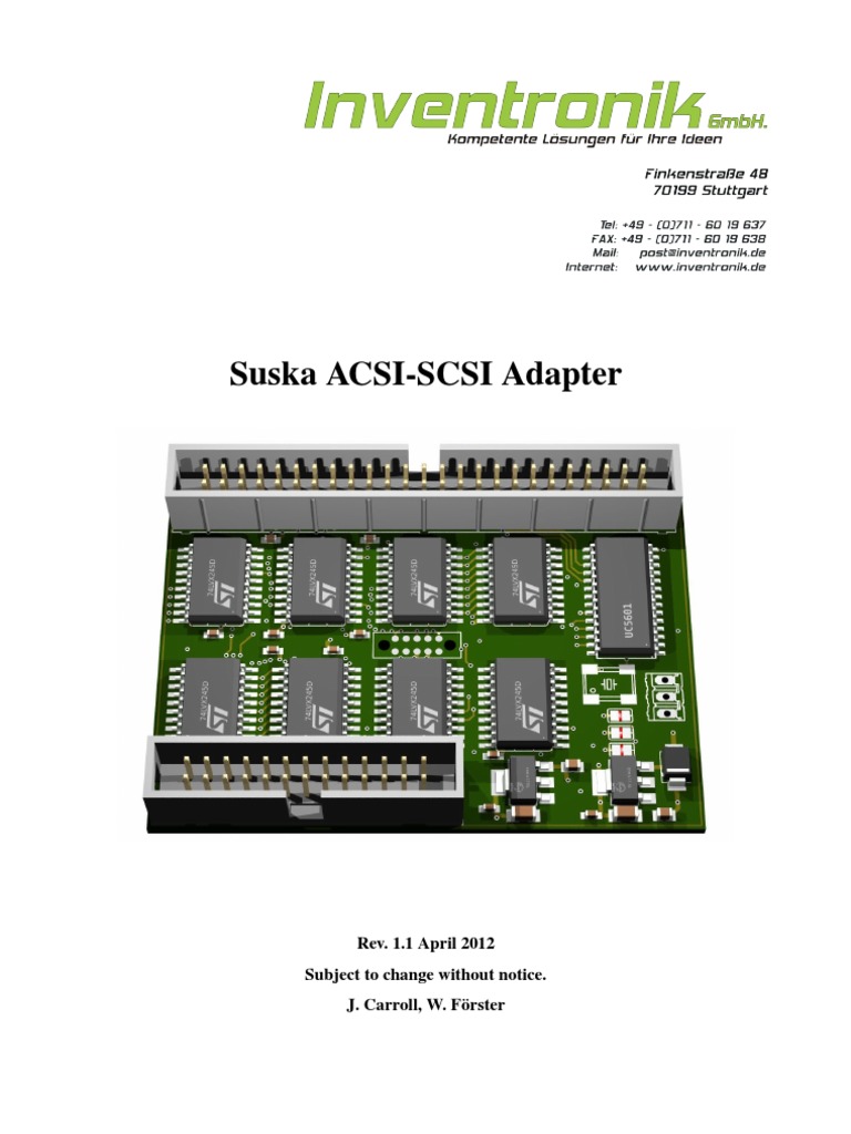 ACSI SCSI Adapter Operating Manual Electrical Connector Computer Engineering