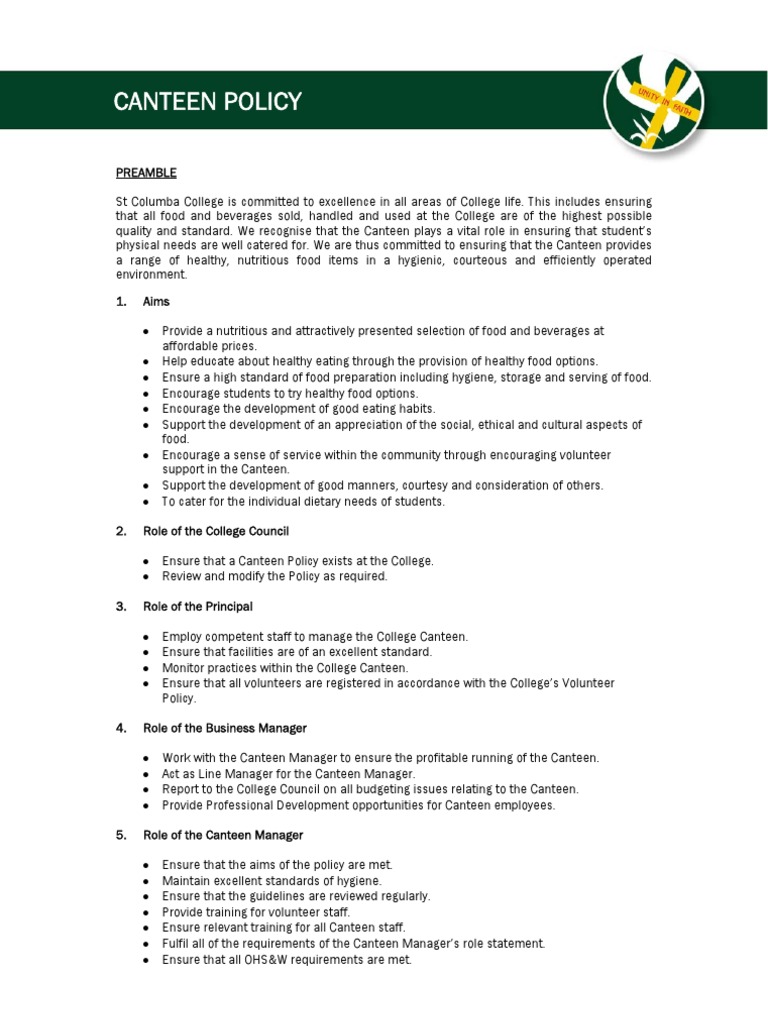 Canteen Policy Cafeteria Refrigerator