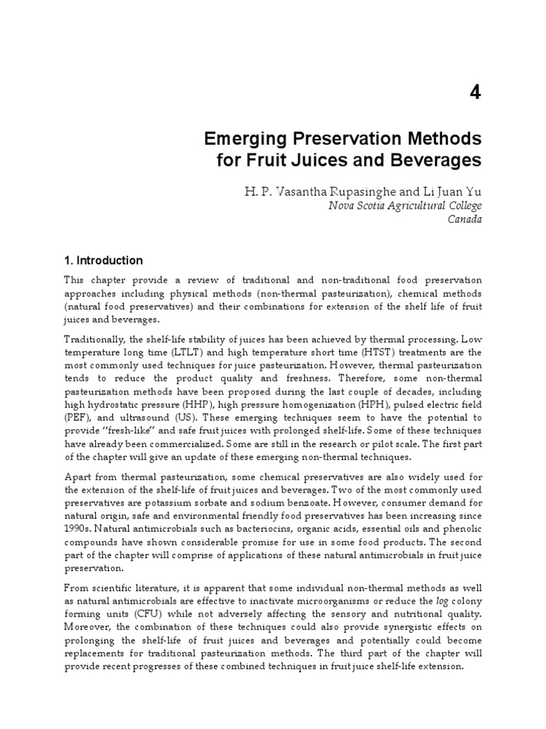Emerging Preservation Methods For Fruit Juices And Beverages Pdf