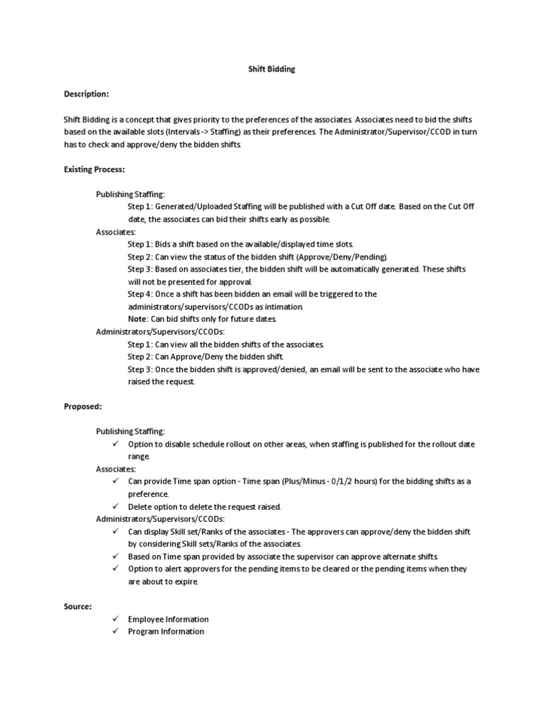 Shift Bidding Description | PDF