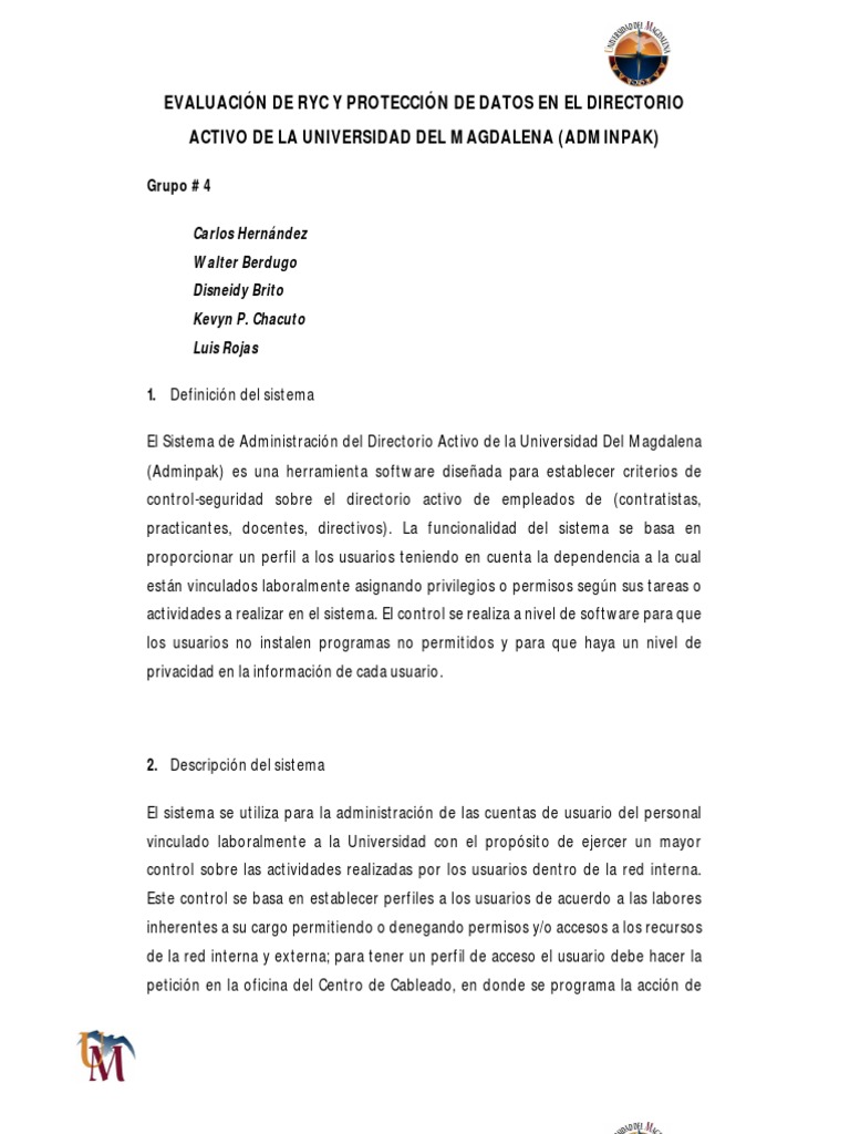 Informe Auditoria Adminpak | PDF | Archivo de computadora | Contraseña