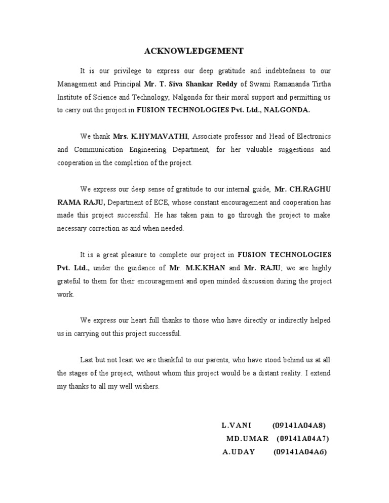 Project Acknowledgement for ECE Students | PDF | Technology & Engineering