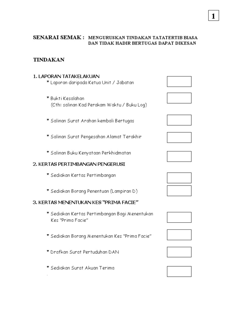 Senarai Semak Tindakan Tatatertib