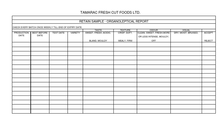 Weekly Quality Check for Fresh Foods | PDF