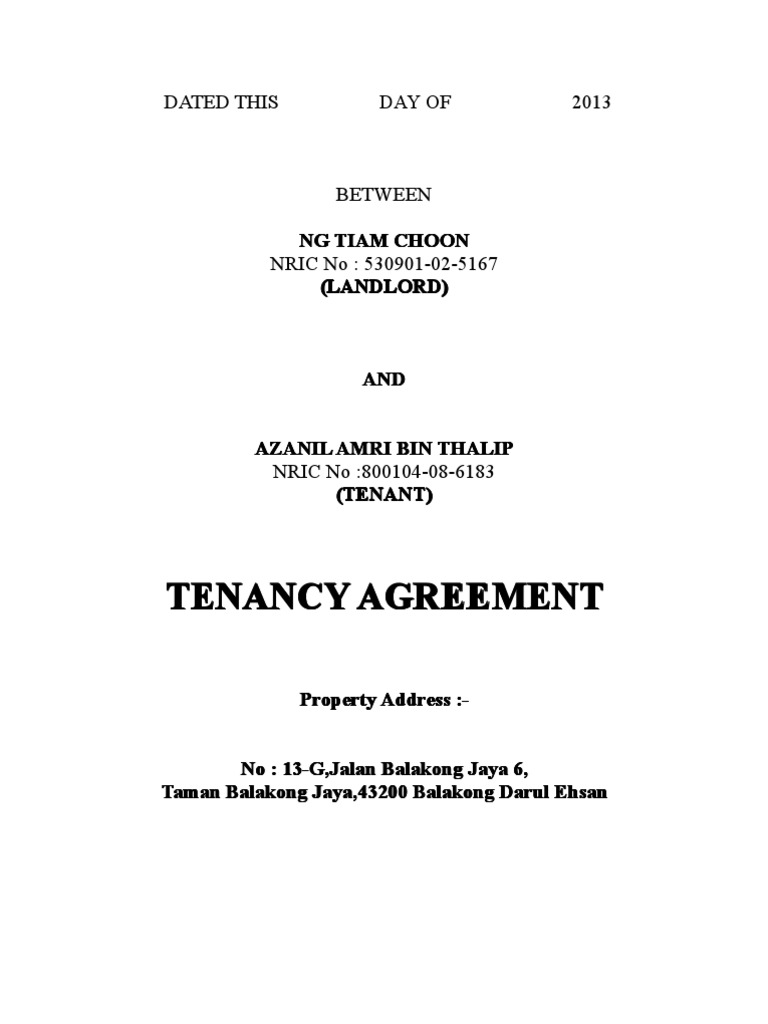 Tenancy Tenancy Tenancy Tenancy Agreement Agreement Agreement Agreement ...