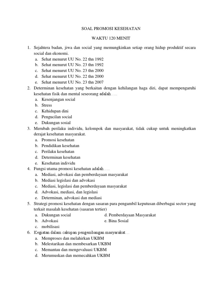 Soal Promosi Kesehatan