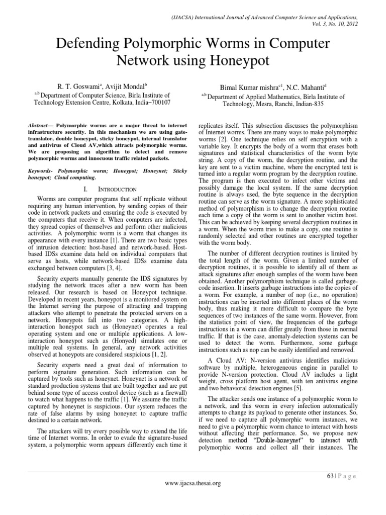 Paper 10-Defending Polymorphic Worms in Computer Network Using Honeypot ...