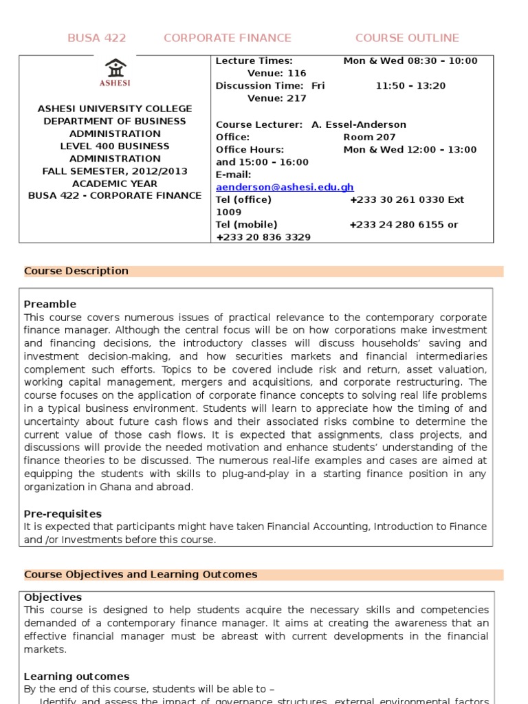 Corporate finance coursework picture