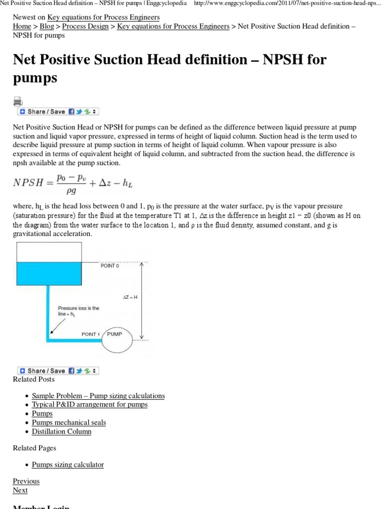 Net Positive Suction Head Definition NPSH For Pumps Enggcyclopedia