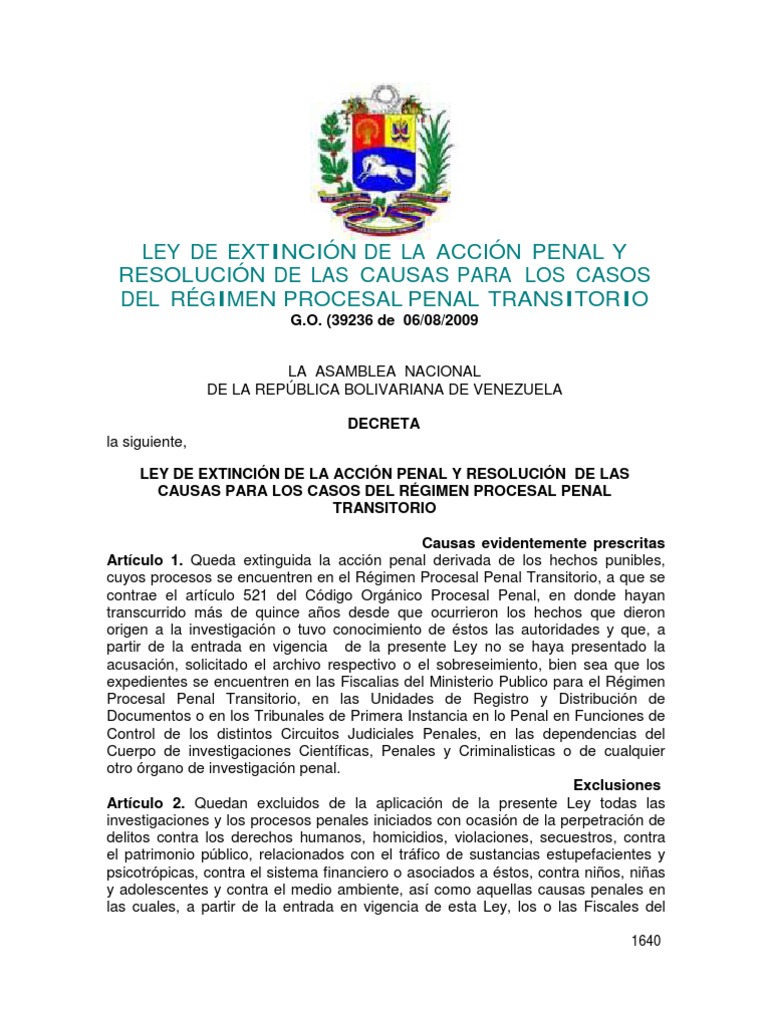Ley de Extincion de La Accion Penal en Venezuela | PDF | Derecho penal ...