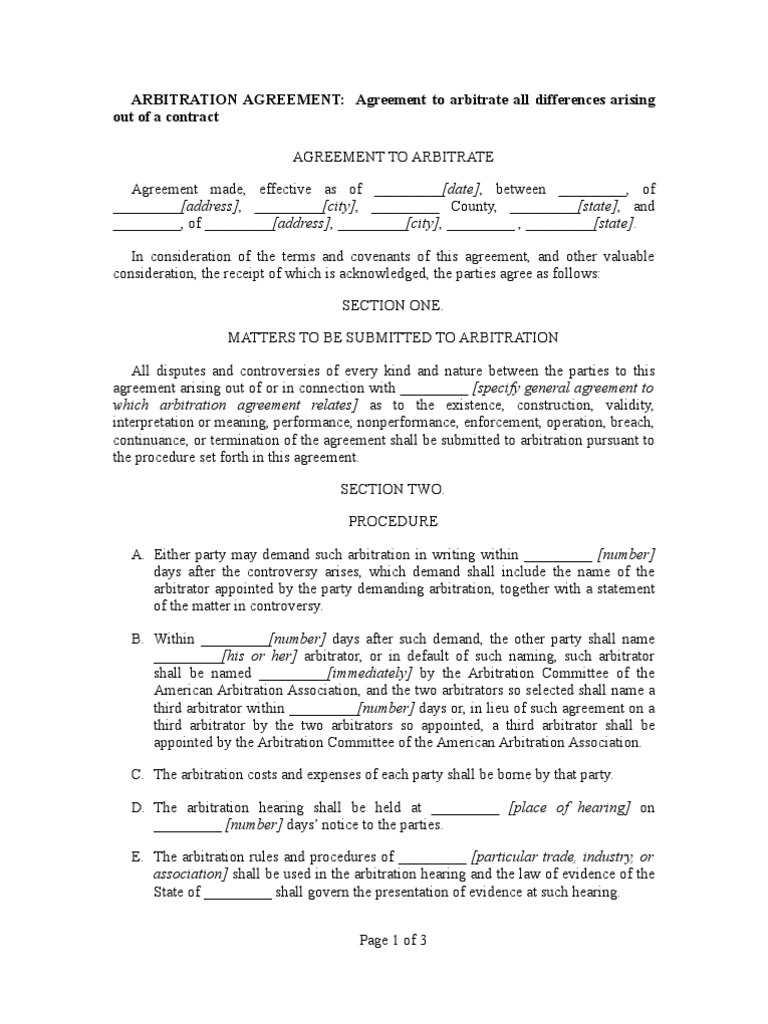 Arbitration Agreement Template | PDF | Arbitral Tribunal | Arbitration
