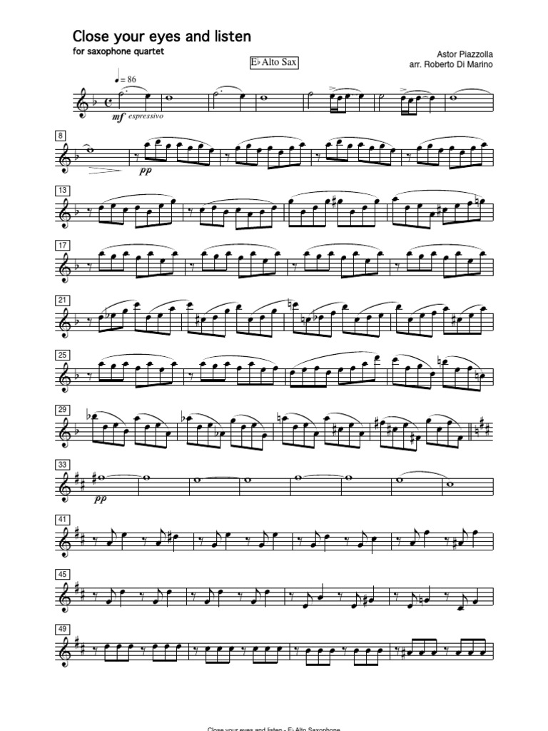 Sax Alto Close Your Eyes and ListenSaxophone QuartetAstor Piazzolla