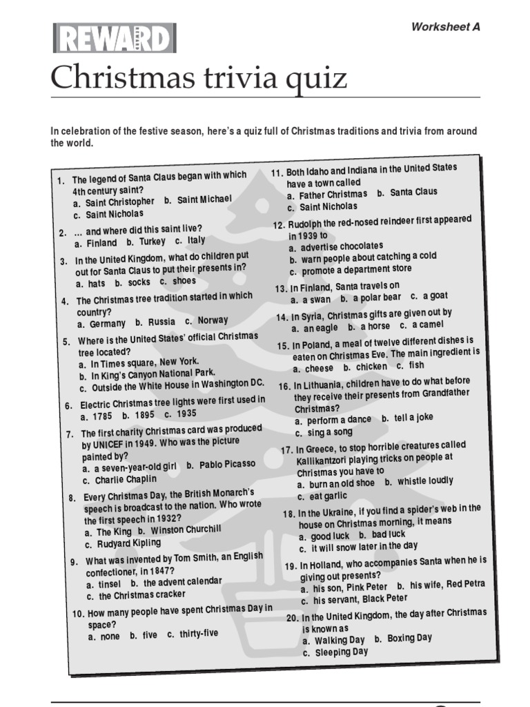 A Christmas trivia Quiz Santa Claus Christmas